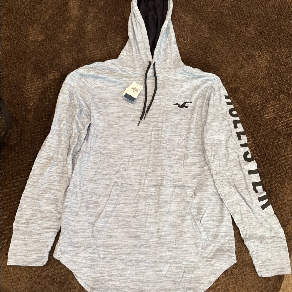 Hollister Heather Gray Pullover Hoodie with Black Logo
